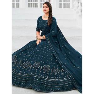Vestido de Novia de Georgette con Lentejuelas Azul Verde Azulado - Elegante Lehenga Choli para Damas de Honor e Invitadas - Product Image 3