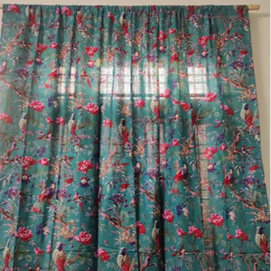 Venta caliente 100 por ciento de algodón elegante pájaro impreso cortinas bellamente diseñado tamaño personalizado cenefas precio al por mayor - Product Image 1