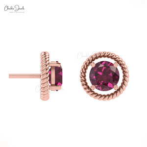 Verified Manufacturer Handmade Jewelry Real 14k <b>Gold</b> Spiral Studs with Rhodolite Garnet Round Cut Gemstone <b>Earrings</b> for Women - Product Image 5
