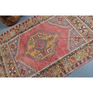 Tapis turc vintage rouge jaune Patchwork Design grande surface 3.9x5,9 pieds en laine avec support en latex pour couloir chambre à coucher - Product Image 5