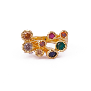 Banda de latón chapada en oro de lujo Diseño abierto moderno con múltiples piedras CZ Declaración única Joyería de moda de boda de oro rosa - Product Image 5