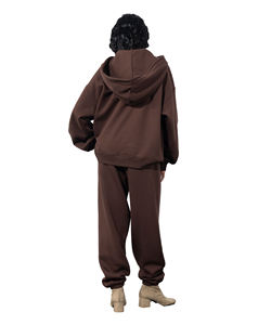 Sudadera con Capucha de Forro Polar Marrón Sólido para Mujer, para Correr y Trotar, Sudadera Informal Holgada Personalizada con Logotipo Frontal - Product Image 4