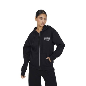 Sudadera con Capucha y Cremallera Delantera de Invierno Personalizada al por Mayor, Sudadera con Estampado Puff, Talla Grande, 100% Algodón para Mujer - Product Image 1