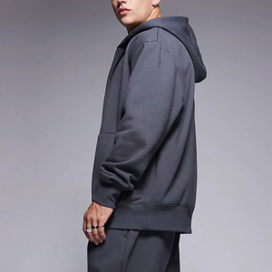 Sweatshirts à capuche pour hommes 100% coton à double fermeture éclair et épaules tombantes Sweatshirts vierges en éponge française lourde avec logo personnalisé - Product Image 4