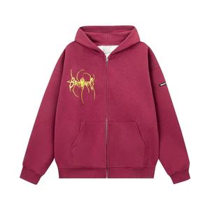 Custom Hip Hop <b>Spider</b>-Puff Print Zipper Hooded Sweatshirt Women Loose Casual Couple-Cardigan Over-sized Hoodies - Product Image 5