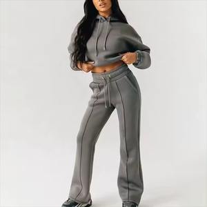 Vêtements décontractés pour femmes Survêtement personnalisé à épaules tombantes Ensemble 2 pièces Pantalon de jogging Sweat-shirt avec pantalon de survêtement Hoodies vierges surdimensionnés - Product Image 4