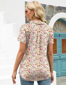 Blouses tuniques décontractées amples pour femmes col en V pour polos poche manches courtes hauts à col respirant comprimé maillot solide - Product Image 4