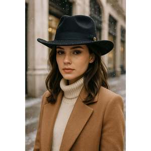 Chapeau Panama en cachemire noir à bordure noire pour femme SPK1149 - SPK1149-BLACK - Product Image 4