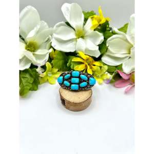 Bracelet manchette artisanal en turquoise bleue de la montagne et argent sterling, style Navajo ancien, bijou de collection culturel - Product Image 1