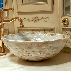 อ่างล้างหน้าทรงสี่เหลี่ยมมุกแท้ งานฝีมือเหนือกาลเวลา ดีไซน์ทันสมัย เป็นมิตรต่อสิ่งแวดล้อม สีสันปรับแต่งได้ ผลิตด้วยมือ หรูหรา ทำจากเปลือกหอยธรรมชาติ - Product Image 2