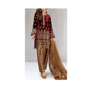적갈색 컬러 무거운 수 놓은 파티 드레스 디자이너 파티 무거운 신부 인도 민족 착용 부드러운 파티 드레스