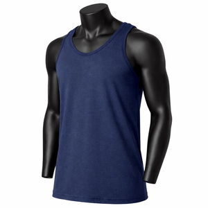 Camiseta sin mangas azul marino para hombre, cuello redondo, algodón, informal, camiseta sin mangas negra de punto, camiseta sin mangas de color sólido para hombre - Product Image 1