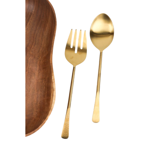 Serveur à salade en métal finition or avec manche en marbre blanc pour la maison et le dîner de mariage, cuillère et fourchettes de service - Product Image 2