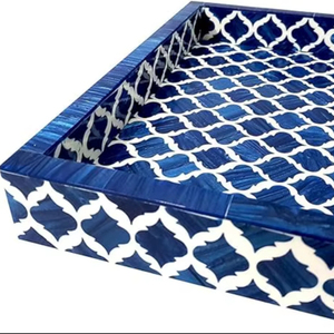 Bandeja de servicio con incrustaciones de hueso con patrón floral delicado Bandeja de servicio con incrustaciones de hueso Decoración de mesa hecha a mano elegante a precio barato - Product Image 1