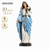 Vente en gros de statues de la Vierge Marie en résine personnalisées de 10 pouces, figurine de la Madone peinte à la main avec des fleurs pour la décoration religieuse catholique