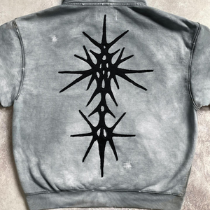 Sudadera con Capucha Vintage para Hombre, Lavada al Ácido, Desgastada, con Bloques de Color en Contraste y Apliques Bordados, Estilo Cuadrado para Invierno - Product Image 5