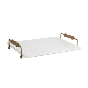 Bandeja decorativa de mármol blanco rectangular más nueva con asas de latón Fabricante y exportador de Bandejas para servir - Product Image 1