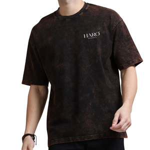 T-shirt streetwear tendance délavé à l'acide pour homme – Coton doux, tissu délavé, coupe décontractée, confortable, haut de mode décontracté - Product Image 1