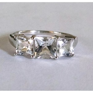 Bague Trilogie en Topaze Blanche Naturelle pour Femme, Argent Sterling 925, Diamant Taille Princesse Géométrique, Pierres Shah pour Fiançailles - Product Image 1