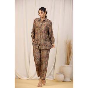 Conjunto de Dos Piezas de Lino 100% para Mujer, Estampado Floral Tierra, Talla XXS - Product Image 2