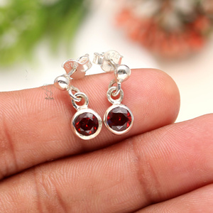 Pendiente de piedra redonda de piedra preciosa de granate Natural de Plata de Ley sólida 925 pura, pendientes de gota de plata de piedra granate hechos a mano para mujer - Product Image 3