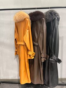 Vente en gros de Trench-Coat élégant en cuir et fourrure pour femmes Vêtements d'extérieur chauds d'hiver et d'automne en cuir de haute qualité - Product Image 5