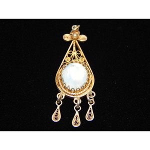 Ciondolo in argento vittoriano 800 con pietra di luna gioielli di fascino religioso fatti a mano con cristallo di diamante perla oro gancio modello - Product Image 1
