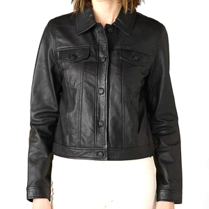 Veste en cuir de moto noire pour femme surdimensionnée solide vêtements décontractés laine mode Streetwear court design mince femmes - Product Image 2