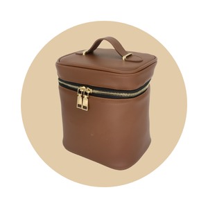 <b>Drawstring</b> Cosmetic <b>Bag</b> With Custom Logo Light Brown PU Material <b>Makeup</b> Cosmetic <b>Bags</b> With Zipper - Product Image 2