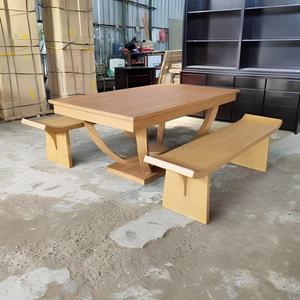Conjunto de Mesa de Jardín de Madera Maciza Moderna y Duradera, Muebles de Comedor para Patio Exterior con Bancos para Sala de Estar y Uso en Hoteles - Product Image 5