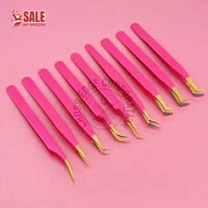 Custom Pink Gold Fiber Tip Eyelash Extension Tweezer 45 degree 90 degree Volume Lash Straight Isolation <b>Tool</b> - Product Image 6