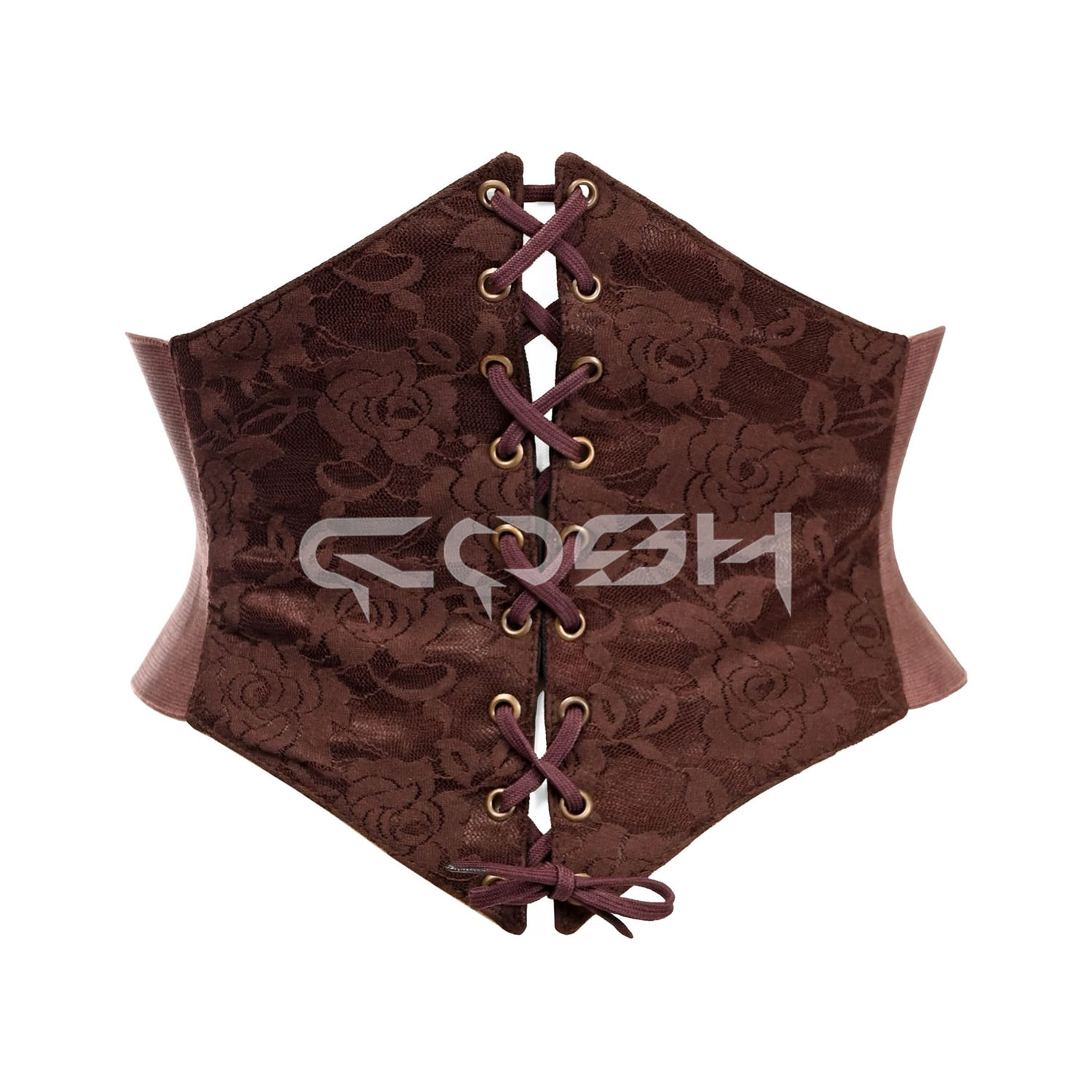 ผ้าซาตินสีน้ำตาลช็อกโกแลต แต่งผ้าตาข่ายสีดำ