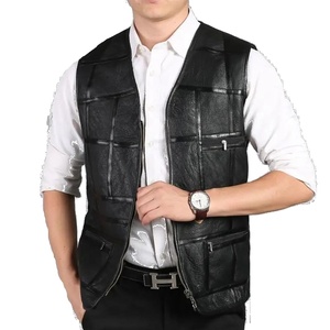 Chaleco de Cuero Genuino y Lona para Motociclistas, para Hombre, Invierno, Talla Grande, Color Sólido - Product Image 1