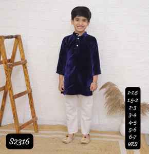 Vestido indio para niños más vendido, nuevo diseño, conjunto de pijama de algodón Kurta de terciopelo hermoso Simple, trajes de negocios largos de manga larga - Product Image 1