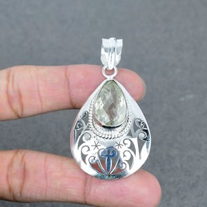 Wholesale 925 Silver Plated Green <b>Amethyst</b> Natural Gemstone <b>Pendant</b> Healing Green <b>Amethyst</b> Silver Brass <b>Pendant</b> At Best Price - Product Image 2