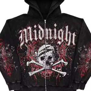 Nuevo al aire libre Casual Street Hip Hop estilo Sudadera con capucha estampado de calavera Sudadera con capucha Color sólido sudadera térmica para hombres - Product Image 3