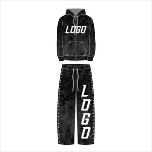 New Style Winter LOGO DGT Printing Unisex Sportswear Distressed Jogger Sun Faded Acid Wash <b>Embroidery</b> Fitness Tracksuit <b>Set</b> 100% - Product Image 1