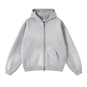 Sudadera con capucha de gran tamaño con LOGOTIPO personalizado para hombre, de peso pesado de algodón 100% Sudadera con capucha, sudaderas con cremallera con estampado de hojaldre negro - Product Image 1