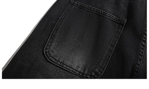 Jeans de travail multi-poches à fermeture éclair personnalisés pour hommes, ample, hip-hop, denim baggy noir avec délavage foncé, style vadrouille au sol à jambes larges - Product Image 4