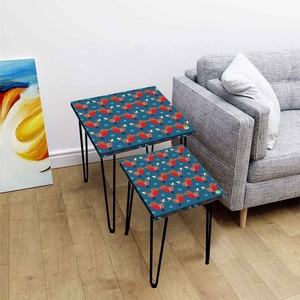 Mesa de nido de Metal con patas de hierro hechas a mano de lujo, con estampado esmaltado de pájaro, parte superior de madera utilizada para decoración de sala de estar y sala de estudio - Product Image 2