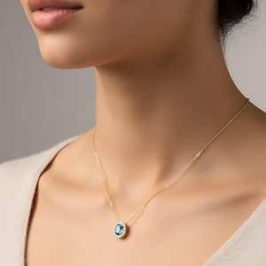 สร้อยคอจี้ทองคำขาว 18K พร้อมเพชรทรงรีสีน้ำเงินสดใส 2.38 กะรัต เพชรแฟนซีทรงรีที่เพาะเลี้ยงในห้องปฏิบัติการ - Product Image 4