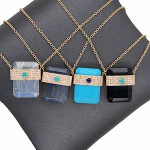 Ensemble Invisible pendentif à breloques taille émeraude Multi pierre de naissance choisir collier en argent Sterling 925 collier à breloques bijoux - Product Image 1