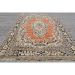 Alfombra turca clásica Vintage de 7 pies, 9 pulgadas, 11 pies, 5 pulgadas, naranja, Beige, estilo bohemio, tejido plano para sala de estar, Material de lana, retales de látex - Product Image 1