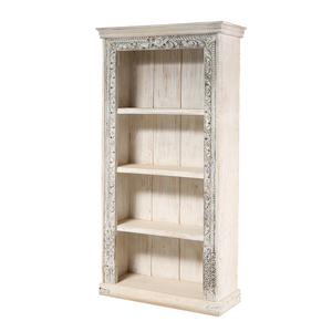 Handcrafted Solid Teak <b>Wood</b> White Distressed Coastal Tall Bookcase Cabinet 4 <b>Shelves</b> Storage Furniture for Living Room and Hotel - Product Image 4