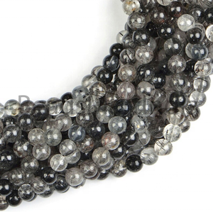 Natural Black Rutile 13 Inch Rondelles Round Ball Shape Smooth Beads <b>for</b> Jewelry <b>Anklet</b> Bracelet <b>for</b> <b>Women</b> Girls 1 Full Strand - Product Image 3