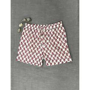 กางเกงขาสั้นผ้าฝ้ายพิมพ์ลายบล็อก - ผ้าฝ้าย 100% เอวกลาง ระบายอากาศได้ดี ไซส์ใหญ่ พร้อมลายตกแต่ง - Product Image 2