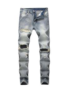 Jean droit en denim extensible taille mi-haute pour homme - Style vintage hip-hop uni avec détails brodés et boutons, résistant aux déchirures, collection printemps - Product Image 4