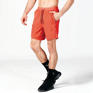 4 Way Stretch Lightweight Performance Fabric <b>Orange</b> Statement Ribbed Flex <b>Shorts</b> With Ribbed Fabric Waistband and Cuffed Hem - Product Image 1
