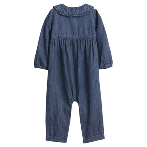 Mameluco de Mezclilla para Bebé, de una Pieza, Forrado de Felpa Suave, Mangas Largas, Cierre de Cremallera Oculto, Color Sólido, Ajuste Cómodo para Invierno, 100% Algodón - Product Image 2