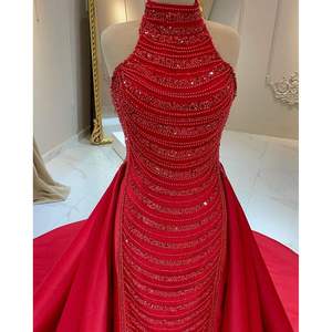 Vestido de Noche Crimson Royale ODM, Vestido de Gala de Satén, Cintura Imperio, Decoraciones de Perlas y Flores Hechas a Mano, Tallas XS-XXL para Damas - Product Image 2